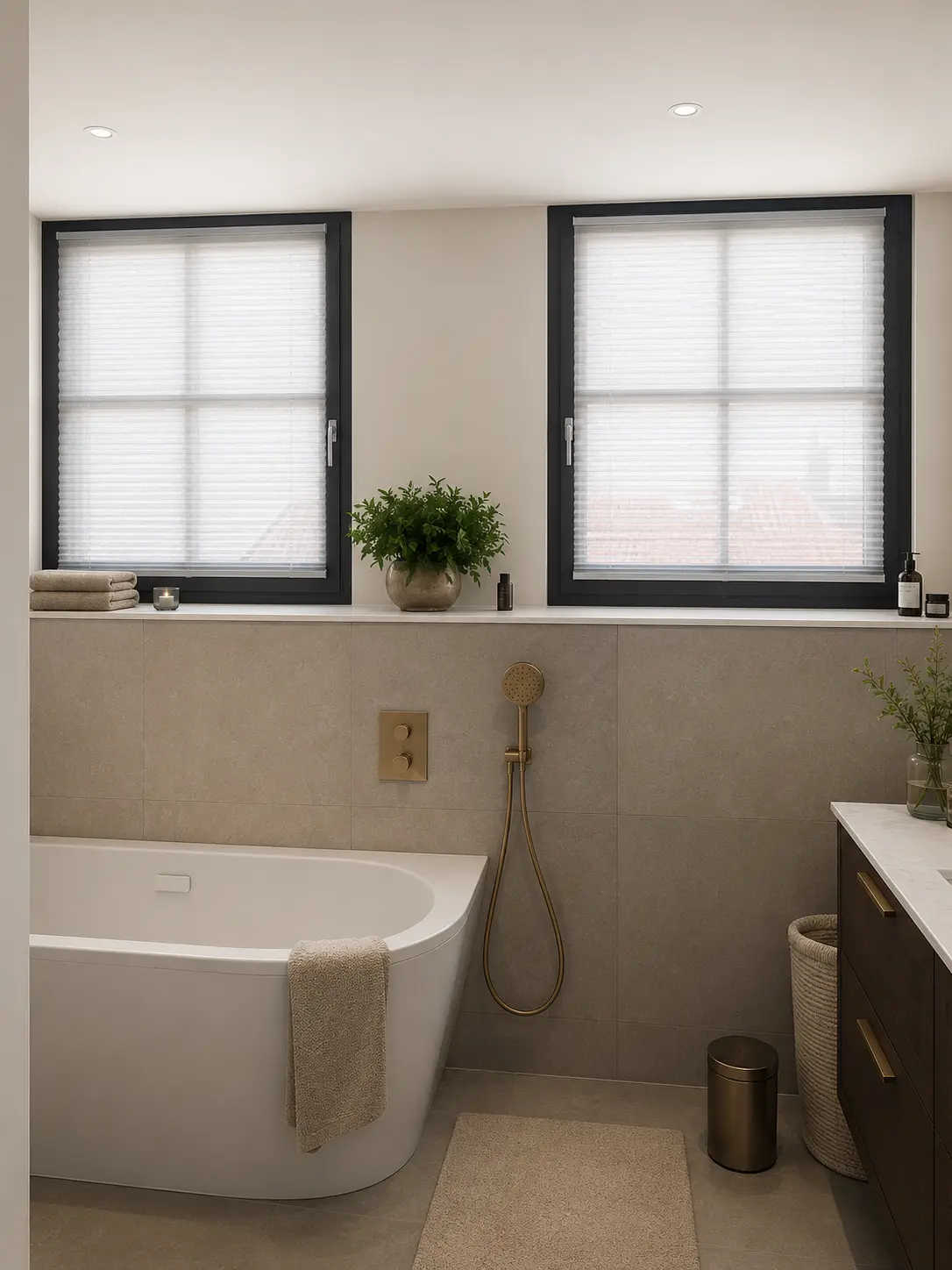 Luxe badkamer met donkere kozijnen